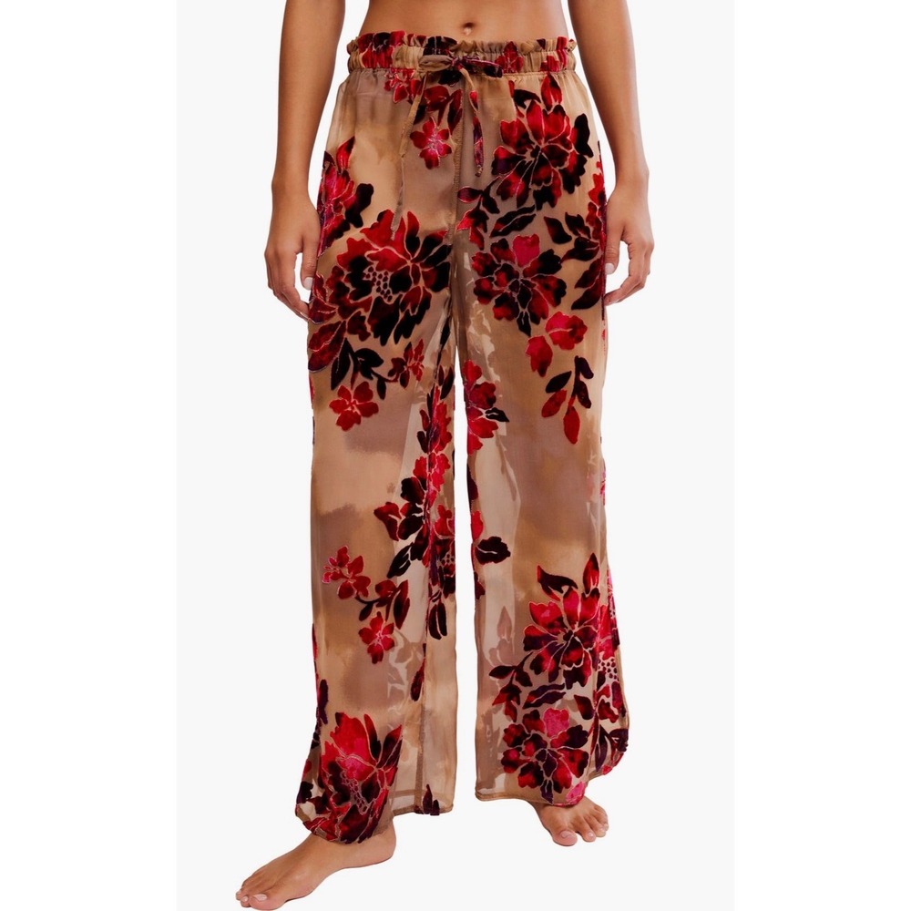 Intimately Free People speak now Sheer Velvet Burnout Wide Leg Pants Floral NWOT